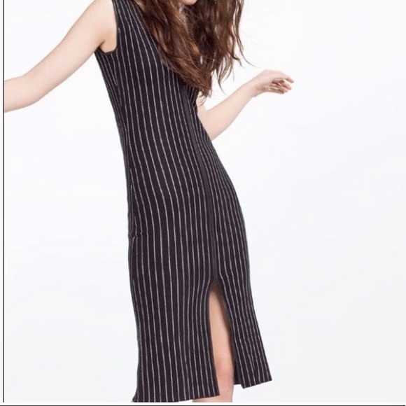 pinstripe midi dress
